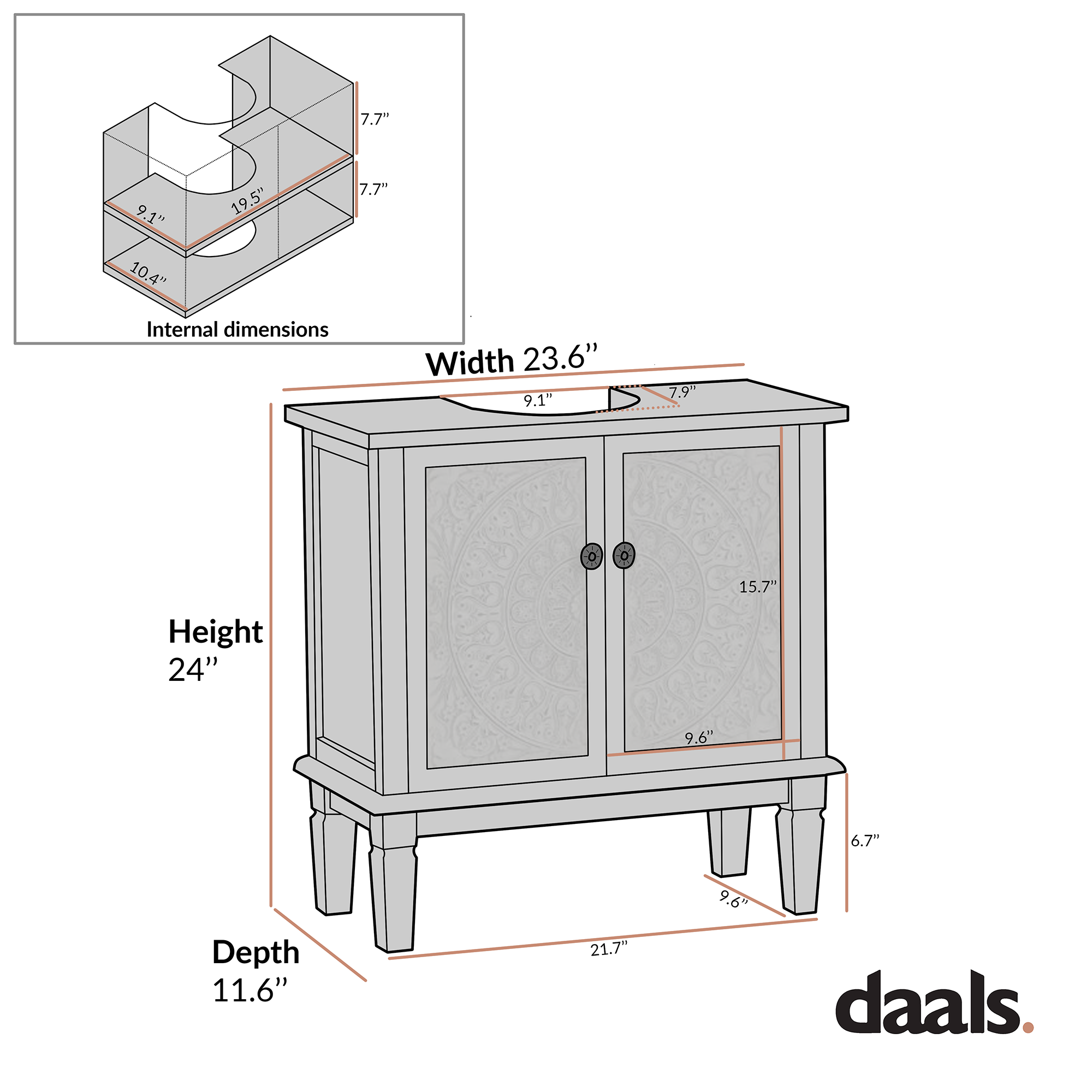 Chantilly Mid Gray Carved Bathroom Vanity Unit
