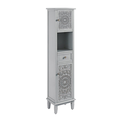 Chantilly Mid Gray Carved Bathroom Tall Storage Cabinet